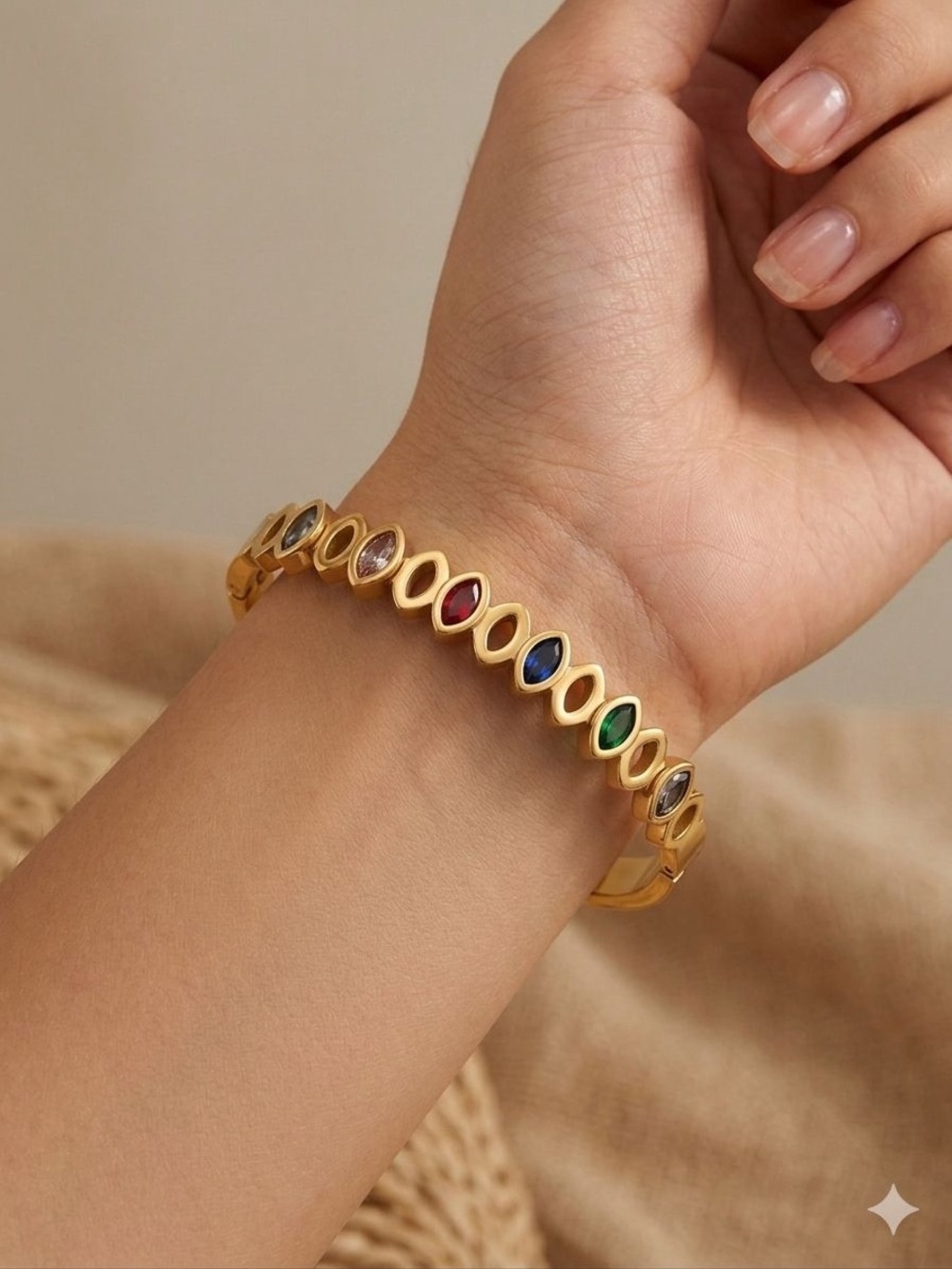 Gold Multicolor Gemstone Bangle Bracelet